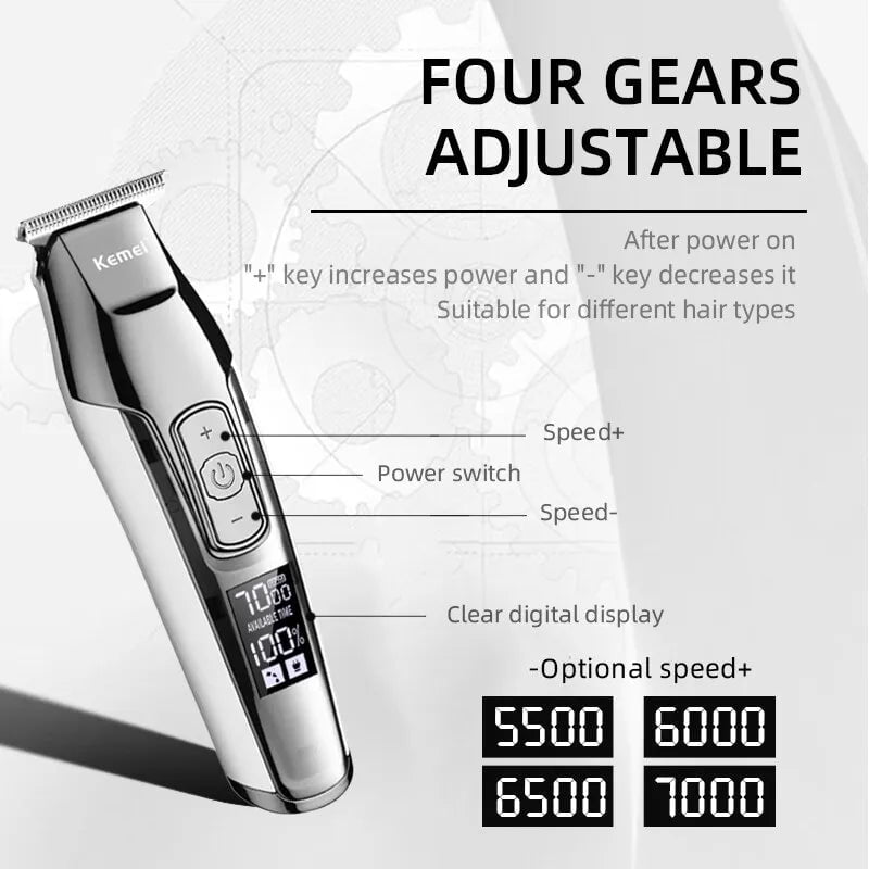 Storazone KM-5027 Kemei-5027 Professional Hair Clipper Beard Trimmer for Men Adjustable Speed LED Digital Carving Clippers Electric Razor KM-5027