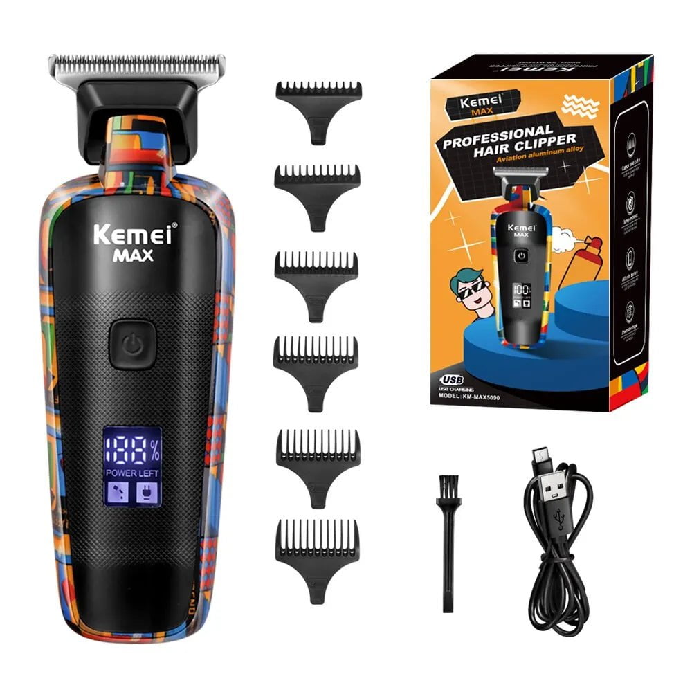 Storazone KM-MAX5090 Kemei-5090 Digital Display Professional Barber Pusher For Men Hair Clipper Reciprocating Random Graffiti Pattern Electric