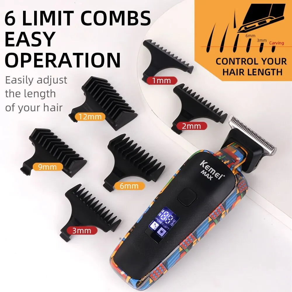 Storazone KM-MAX5090 Kemei-5090 Digital Display Professional Barber Pusher For Men Hair Clipper Reciprocating Random Graffiti Pattern Electric