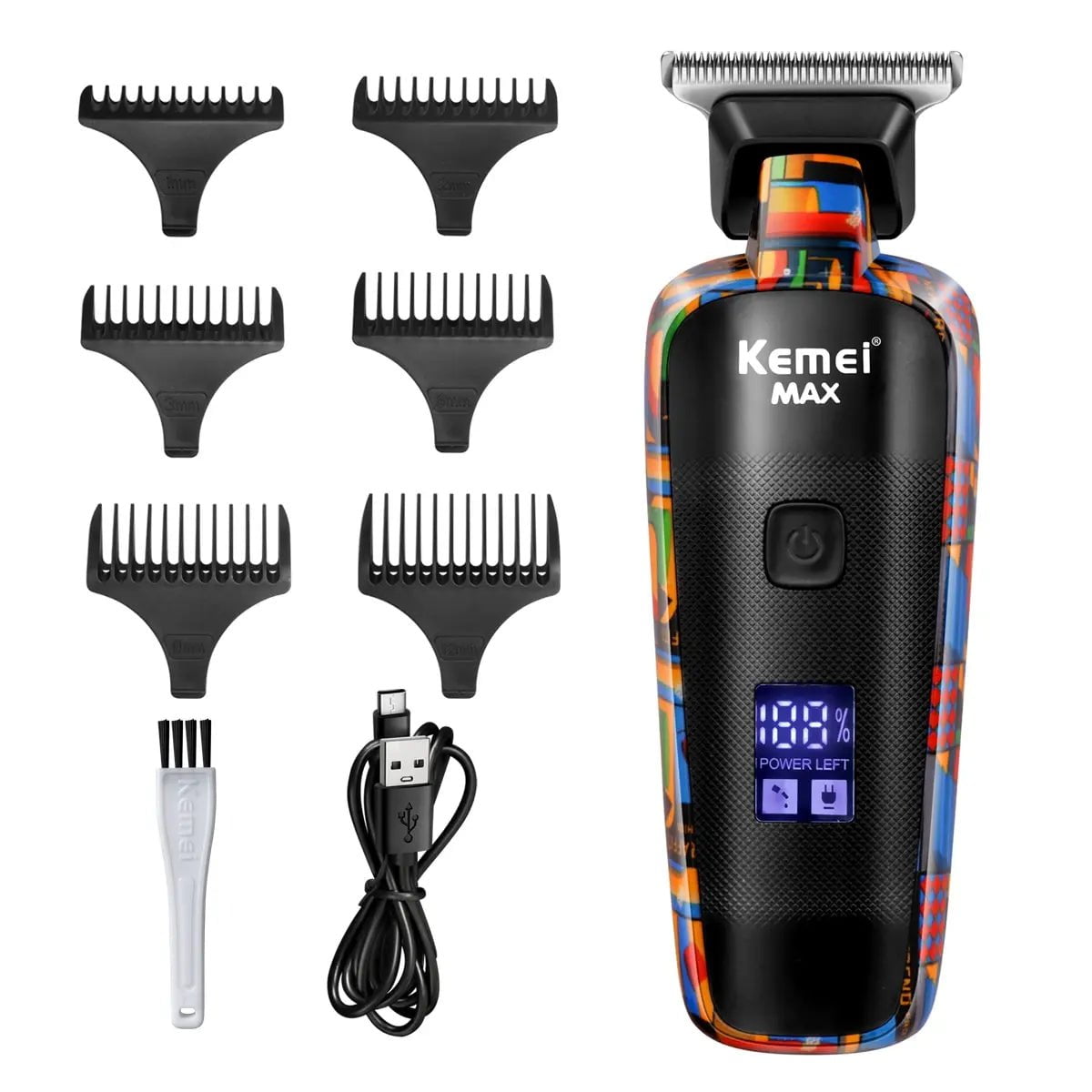 Storazone KM-MAX5090 Kemei-5090 Digital Display Professional Barber Pusher For Men Hair Clipper Reciprocating Random Graffiti Pattern Electric