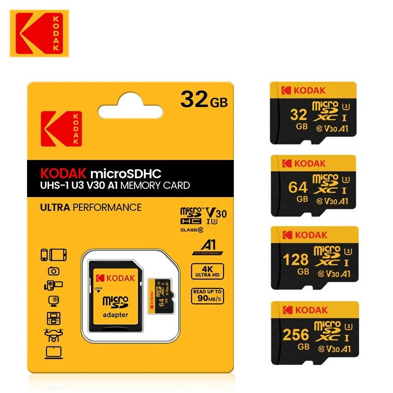 Storazone Kodak Micro SD Card Memory Card Class 10 32GB 64GB 128GB 256GB U3 4K High Speed Cartao De Memoria Flash Memory TF Mecard C10