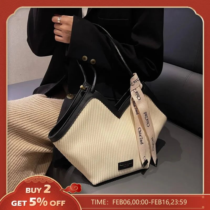 Storazone Korean Style Big Bag 2022 Autumn and Winter New Women's Bag Casual All-match Canvas Bag Commuter Shoulder Bag Student Tote Bag