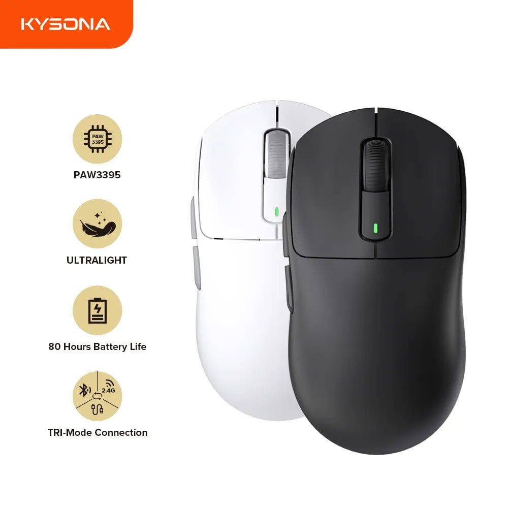 Storazone Kysona M600 PAW3395 Wireless Bluetooth Gaming Esports Mouse 55g 26000DPI 6 Buttons Optical PAM3395 Computer Mice For Laptop PC