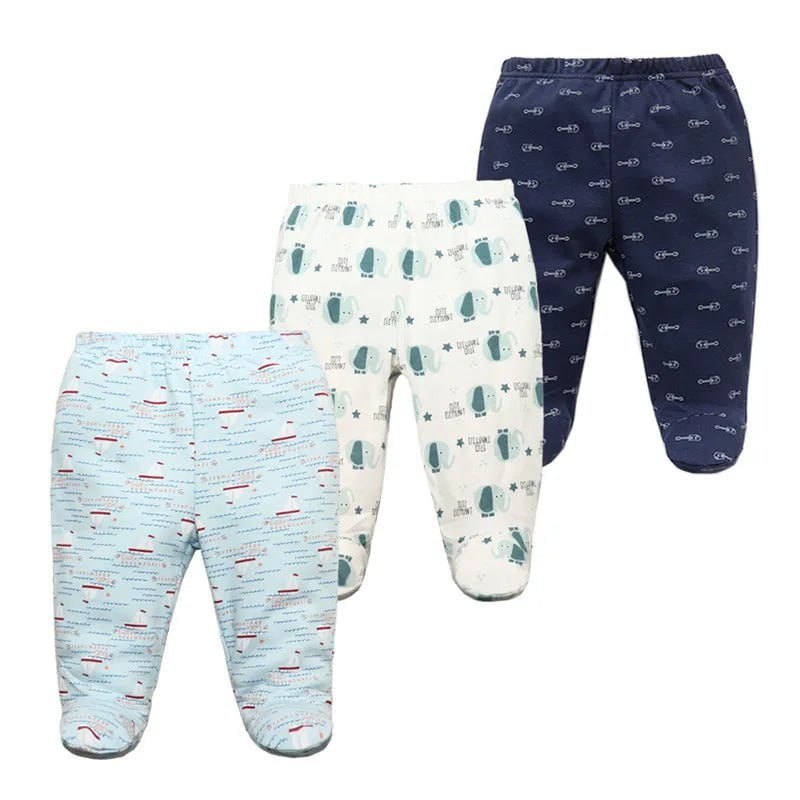 Storazone L / 12M 3PCS/Lot Spring Autumn Footed Baby Pants 100% Cotton Baby Girls Boys Clothes Unisex Casual Bottom PP Pants Newborn Baby Clothing