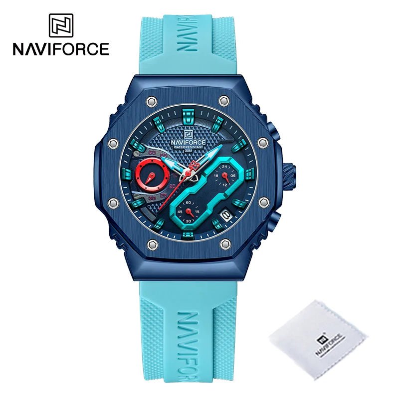 Storazone L-BEBEBE / CHINA NAVIFORCE New Sport Lovers Watches Soft Silicone Band Quartz Calendar Chronograph Clock Casual Water Resistant Couple Wristwatch