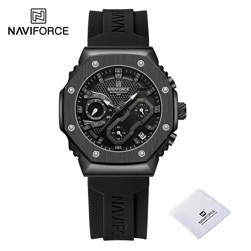 Storazone L-BGYB / CHINA NAVIFORCE New Sport Lovers Watches Soft Silicone Band Quartz Calendar Chronograph Clock Casual Water Resistant Couple Wristwatch