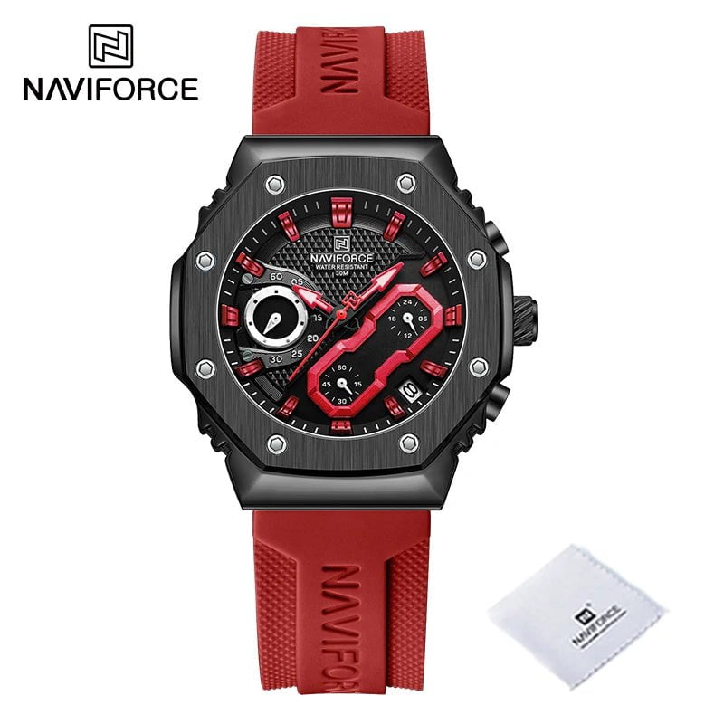 Storazone L-BRR / CHINA NAVIFORCE New Sport Lovers Watches Soft Silicone Band Quartz Calendar Chronograph Clock Casual Water Resistant Couple Wristwatch