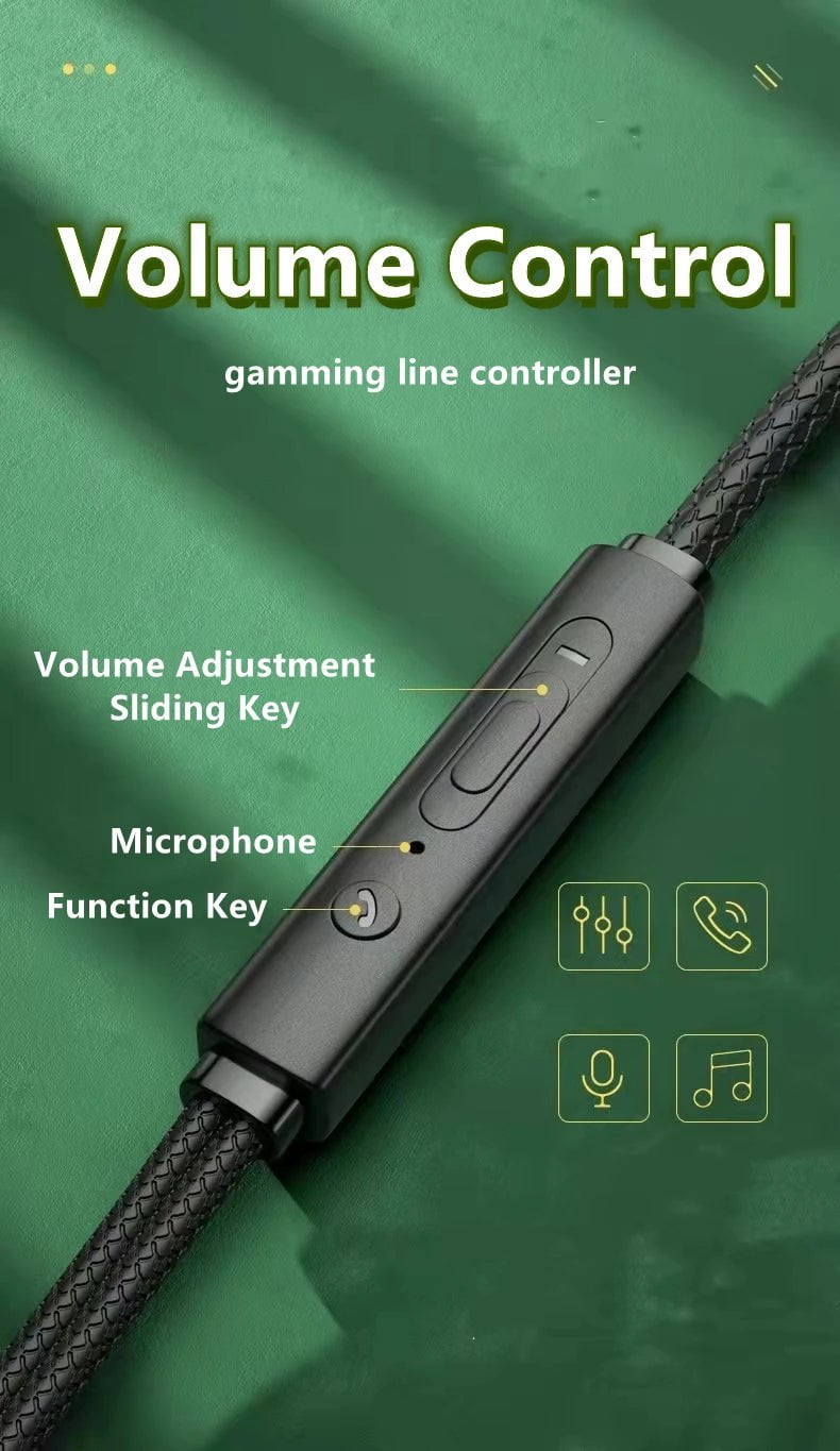 Storazone L Jack Magnetic Gamer Wired Earphones Gaming Green Metal HiFi Bass Stereo 3.5mm Type C Earbuds For Phone Computer Mic Headphones