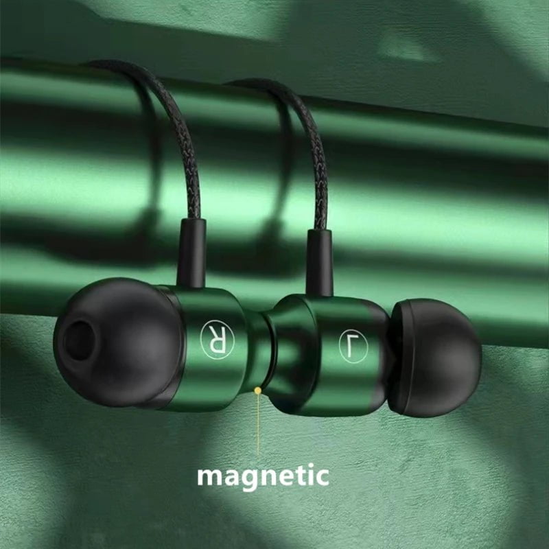 Storazone L Jack Magnetic Gamer Wired Earphones Gaming Green Metal HiFi Bass Stereo 3.5mm Type C Earbuds For Phone Computer Mic Headphones