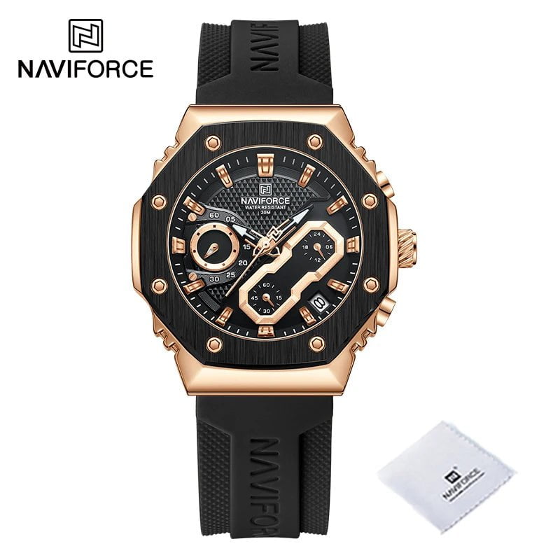 Storazone L-RGBB / CHINA NAVIFORCE New Sport Lovers Watches Soft Silicone Band Quartz Calendar Chronograph Clock Casual Water Resistant Couple Wristwatch