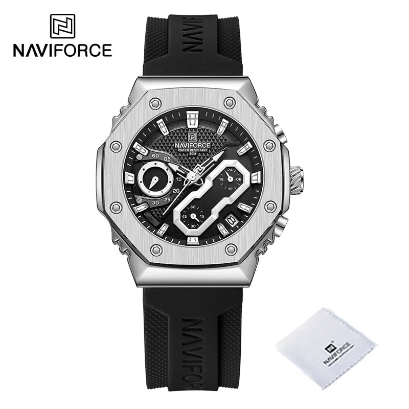 Storazone L-SWB / CHINA NAVIFORCE New Sport Lovers Watches Soft Silicone Band Quartz Calendar Chronograph Clock Casual Water Resistant Couple Wristwatch