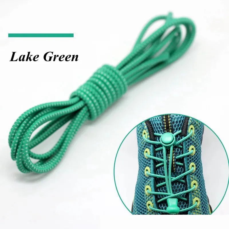 Storazone Lake green / 100cm / CHINA 1 Pair 22 Colors Elastic Shoelaces Round Locking No Tie Shoe Laces Kids Adult Quick Lazy Laces Rubber Sneakers Shoelace T1