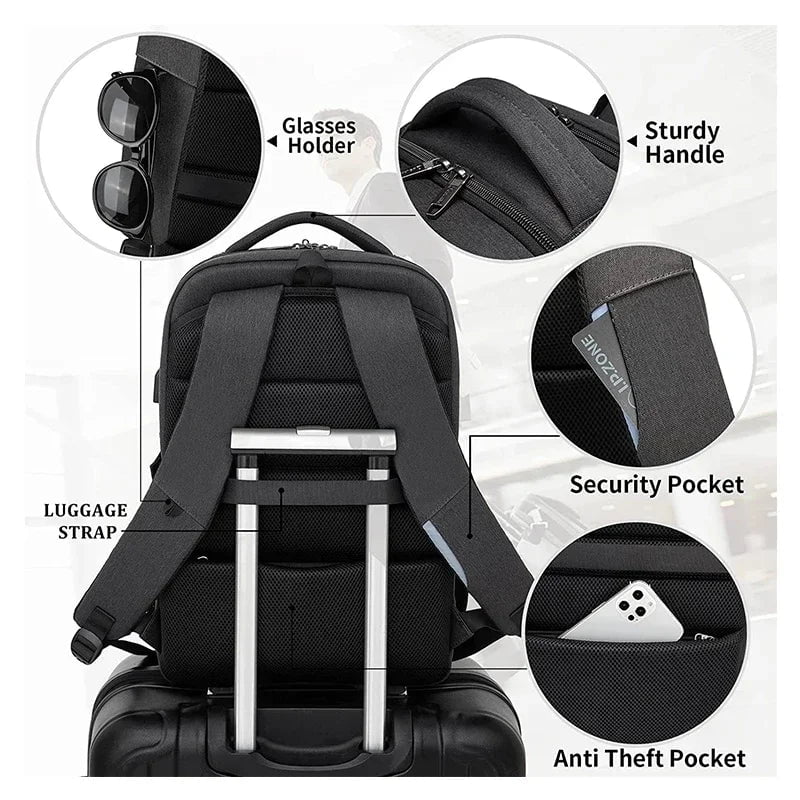 Storazone Laptop Backpack For Men 17.3''Large Capacity Backpack USB Port Bag Business Backpack Oxford Wear-resistant Waterproof Travel Bag