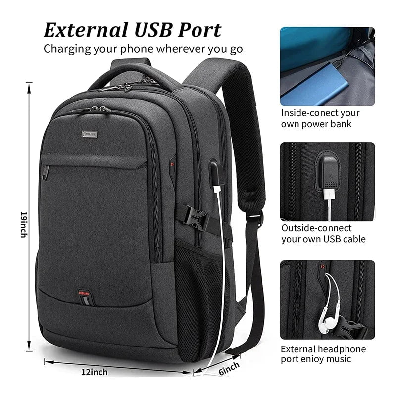 Storazone Laptop Backpack For Men 17.3''Large Capacity Backpack USB Port Bag Business Backpack Oxford Wear-resistant Waterproof Travel Bag