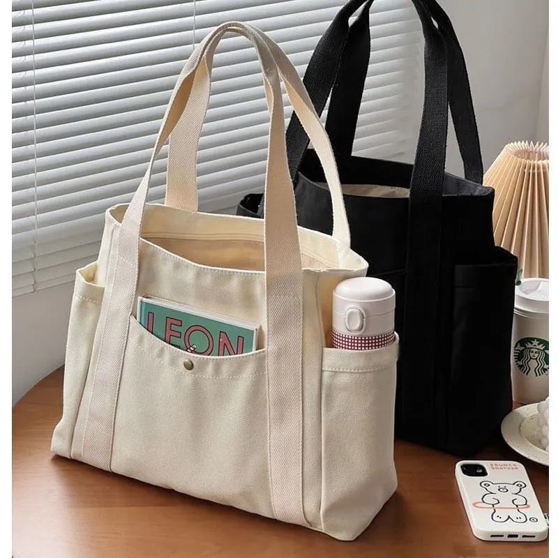 Storazone Large Capacity Canvas Tote Bags for Work Commuting Carrying Bag College Style Student Outfit Book Shoulder Bag