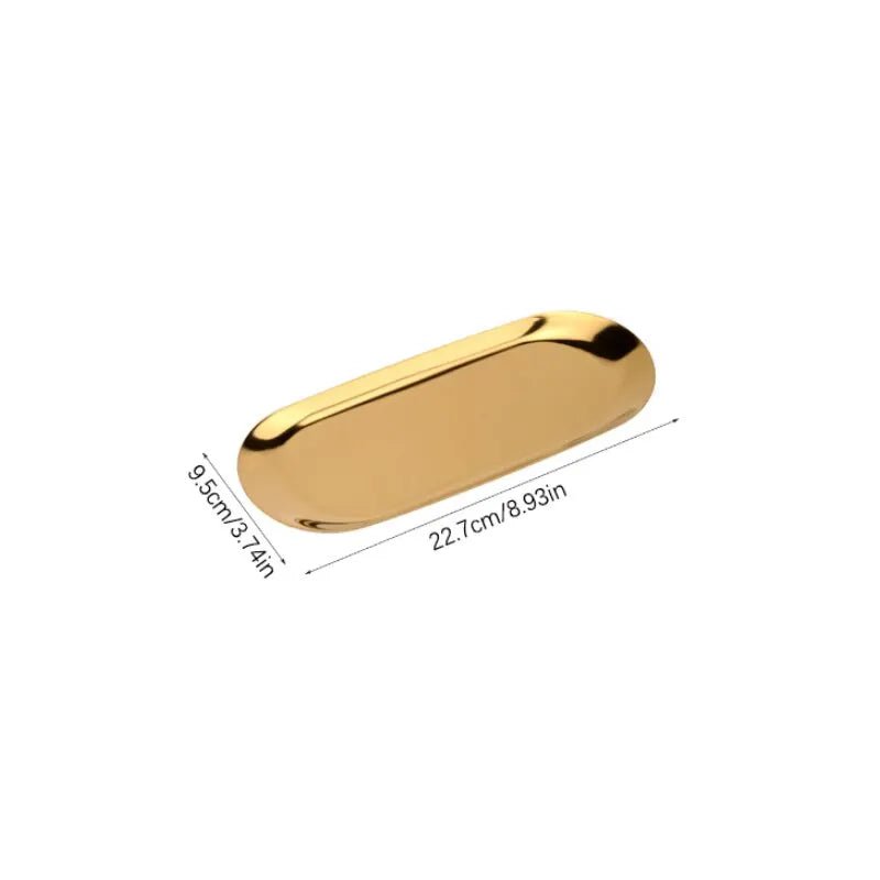 Storazone large Gold Metals Stainless Steels Oval Tray Jewellery Storage Shelf Desktop Clutter Organiser Birthday Party Decoration Ornaments