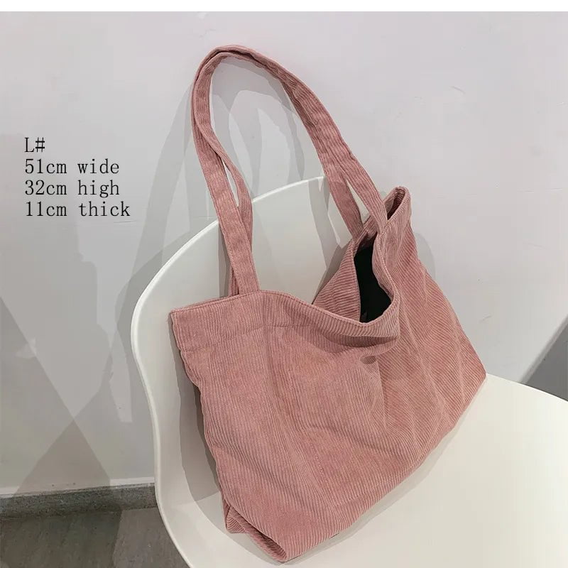 Storazone Large pink Corduroy Bag Handbags for Women Shoulder Bags Female Soft Environmental Storage Reusable Girls Small and Large Shopper Totes Bag