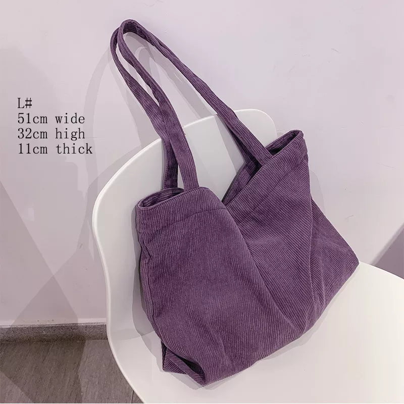 Storazone Large purple Corduroy Bag Handbags for Women Shoulder Bags Female Soft Environmental Storage Reusable Girls Small and Large Shopper Totes Bag