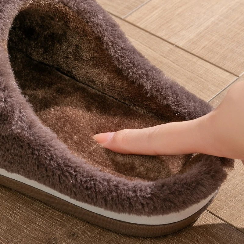 Storazone Large size 50-51 Plaid House Slippers for Man Memory Foam Winter Plush Indoor Male Shoes Warm Home Slippers 2023 Non Slip Black