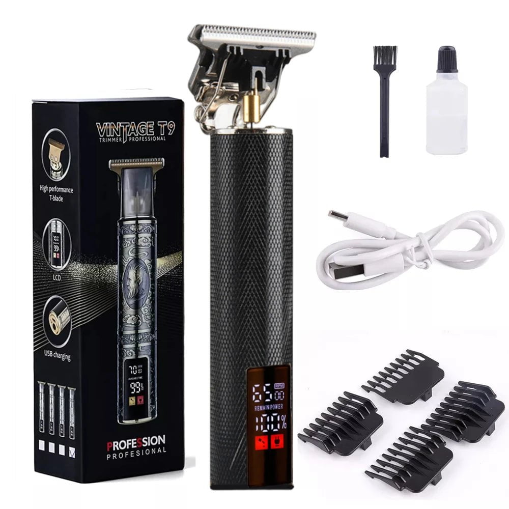 Storazone LCD Black Men's Barber Retro T9 Hair Trimmer Professional Razor Trimmer Kemei Heyar Cut Machine Wireless Hair Clipper Beard Man Shaving