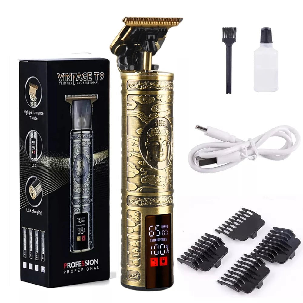 Storazone LCD Buddha Men's Barber Retro T9 Hair Trimmer Professional Razor Trimmer Kemei Heyar Cut Machine Wireless Hair Clipper Beard Man Shaving