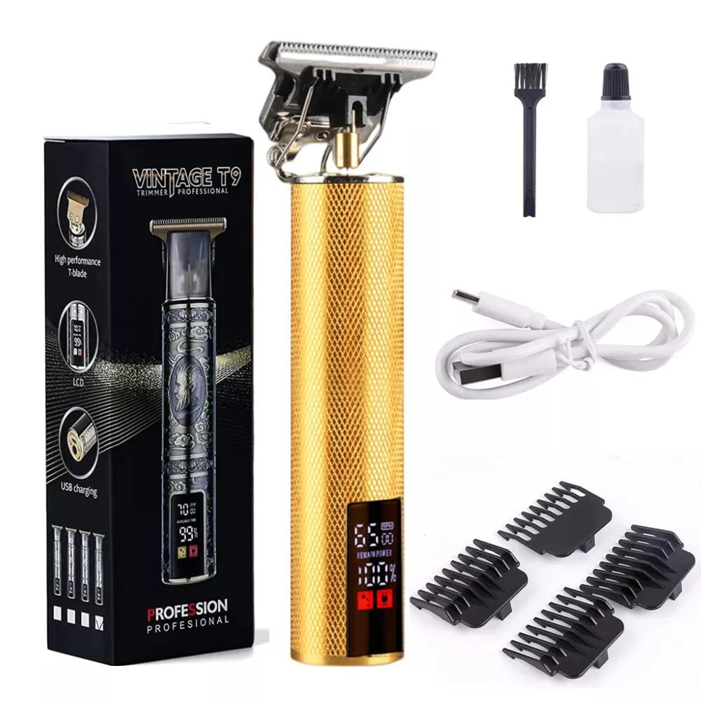 Storazone LCD Gold Men's Barber Retro T9 Hair Trimmer Professional Razor Trimmer Kemei Heyar Cut Machine Wireless Hair Clipper Beard Man Shaving