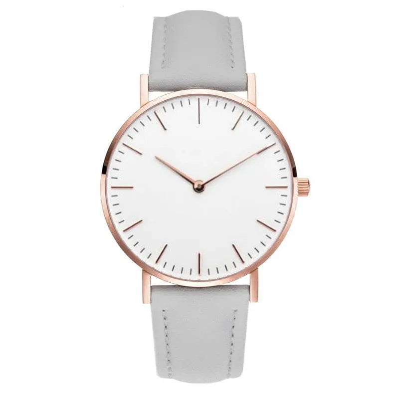 Storazone Leather Gray Luxury Rose Gold Watch Women Bracelet Watches Top Brand Ladies Casual Quartz Watch Steel Women's Wristwatch Montre Femme Relogio