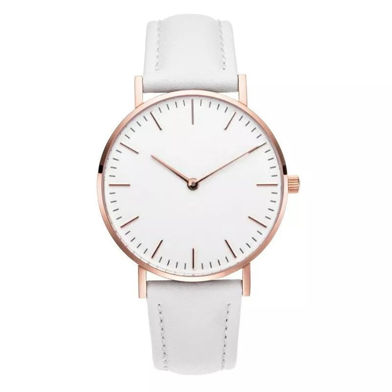 Storazone Leather White Luxury Rose Gold Watch Women Bracelet Watches Top Brand Ladies Casual Quartz Watch Steel Women's Wristwatch Montre Femme Relogio
