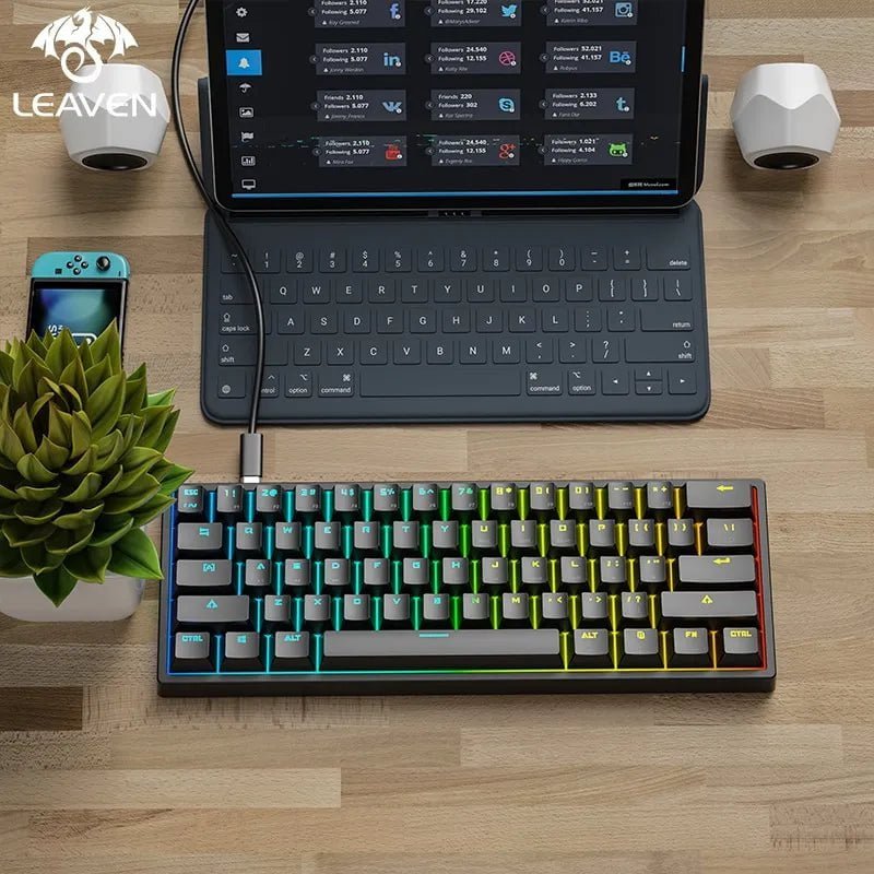 Storazone LEAVEN K620 Wired Mechanical Keyboard 61 Keys RGB Lights ESports Gaming Office Personality Key Computer Accessories