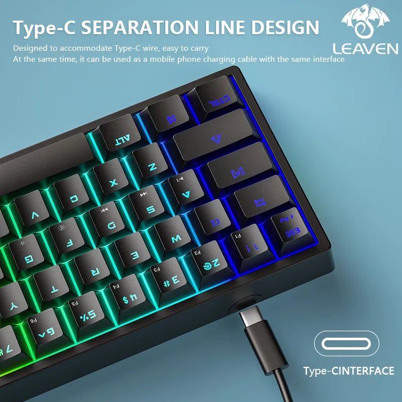 Storazone LEAVEN K620 Wired Mechanical Keyboard 61 Keys RGB Lights ESports Gaming Office Personality Key Computer Accessories