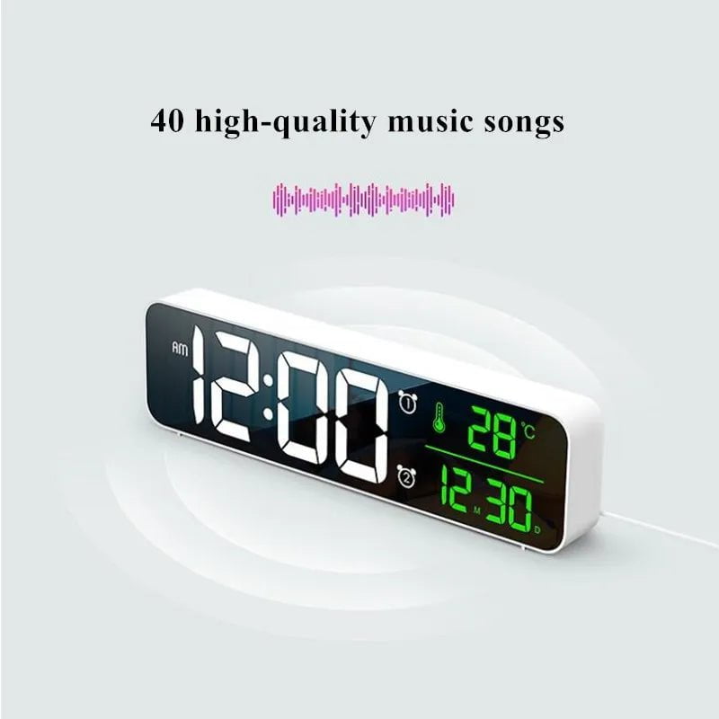 Storazone LED Digital Alarm Clock Temperature Date Display Snooze USB Desktop Strip Mirror LED Clocks for Living Room Decoration