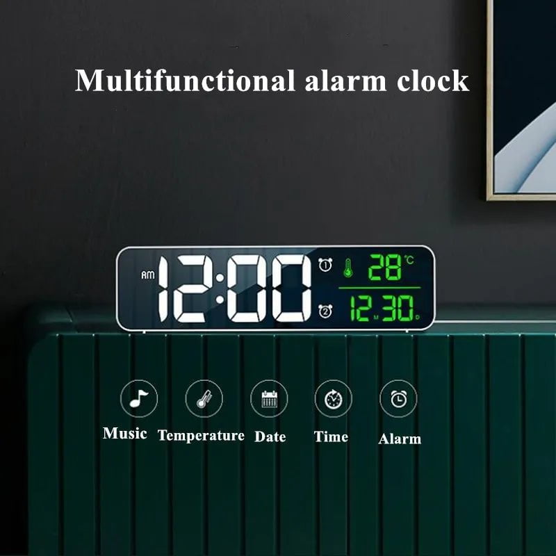 Storazone LED Digital Alarm Clock Temperature Date Display Snooze USB Desktop Strip Mirror LED Clocks for Living Room Decoration