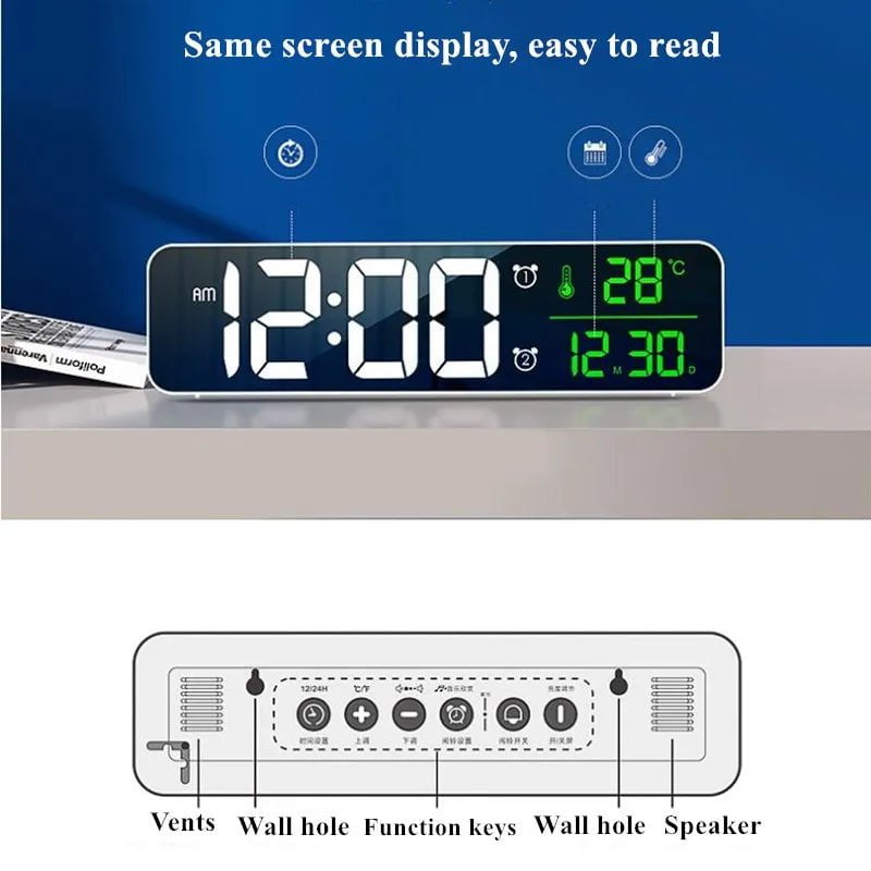 Storazone LED Digital Alarm Clock Temperature Date Display Snooze USB Desktop Strip Mirror LED Clocks for Living Room Decoration