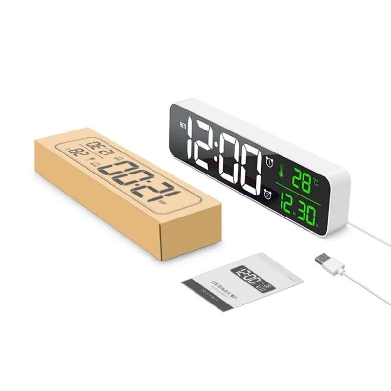 Storazone LED Digital Alarm Clock Temperature Date Display Snooze USB Desktop Strip Mirror LED Clocks for Living Room Decoration