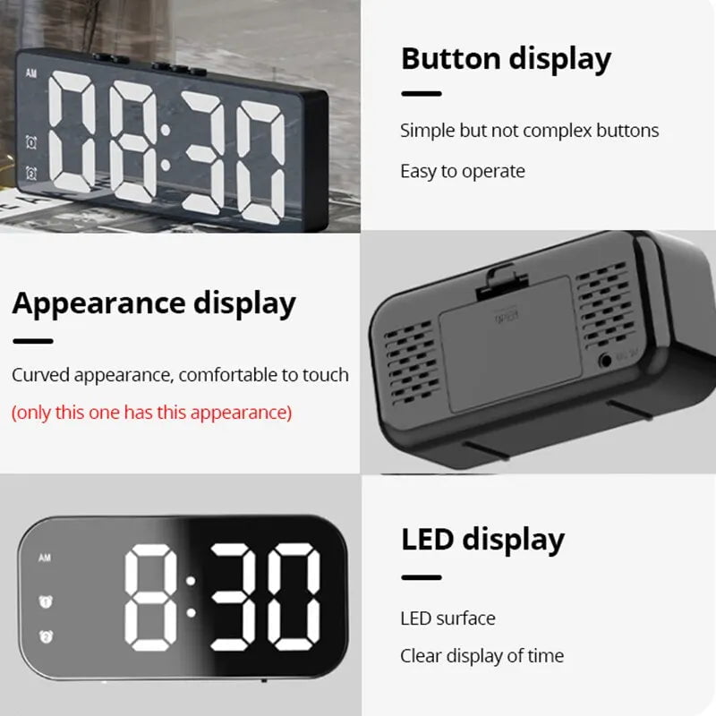 Storazone LED Mirror Table Clock Digital Alarm Snooze Display Time Desktop Electronic Table Clocks Desktop Clock