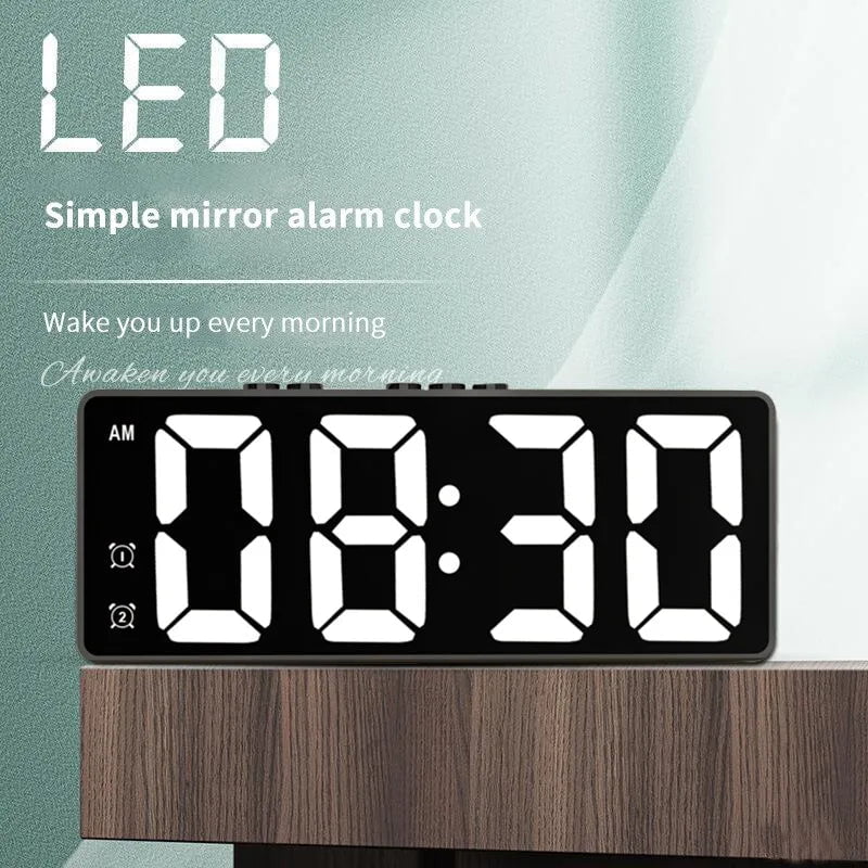 Storazone LED Mirror Table Clock Digital Alarm Snooze Display Time Desktop Electronic Table Clocks Desktop Clock