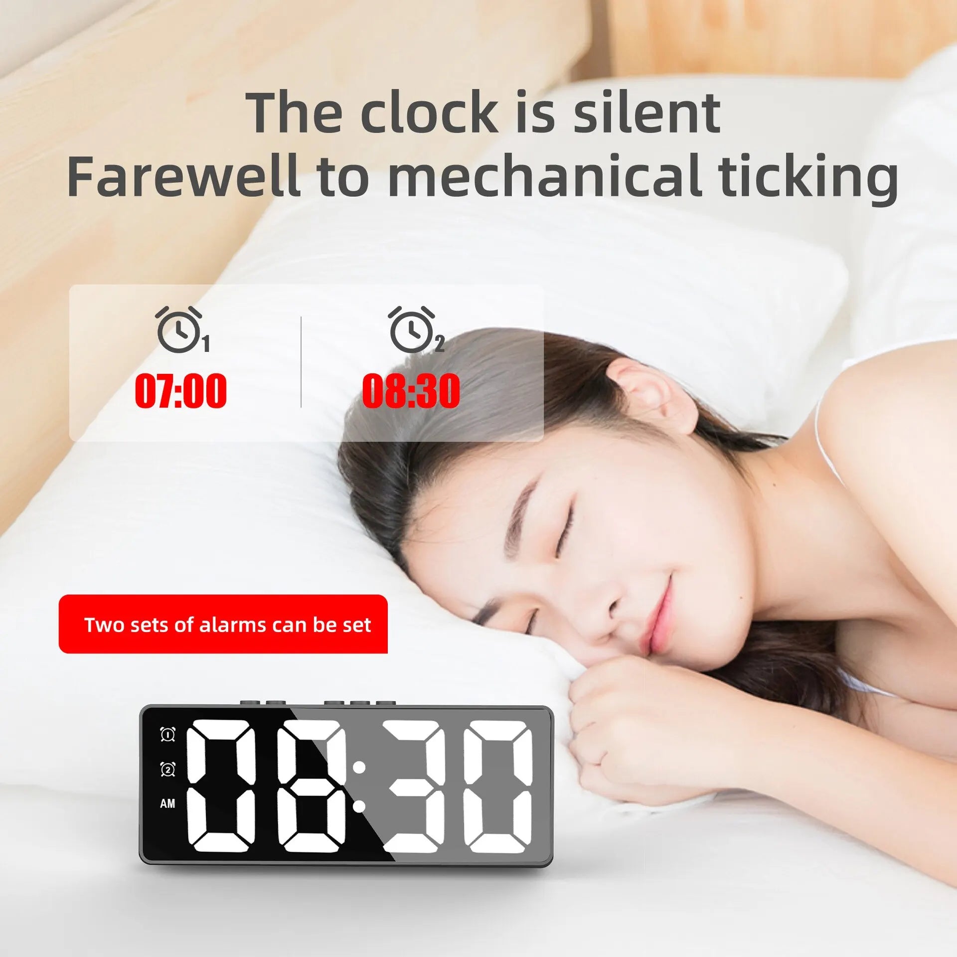 Storazone LED Mirror Table Clock Digital Alarm Snooze Display Time Desktop Electronic Table Clocks Desktop Clock