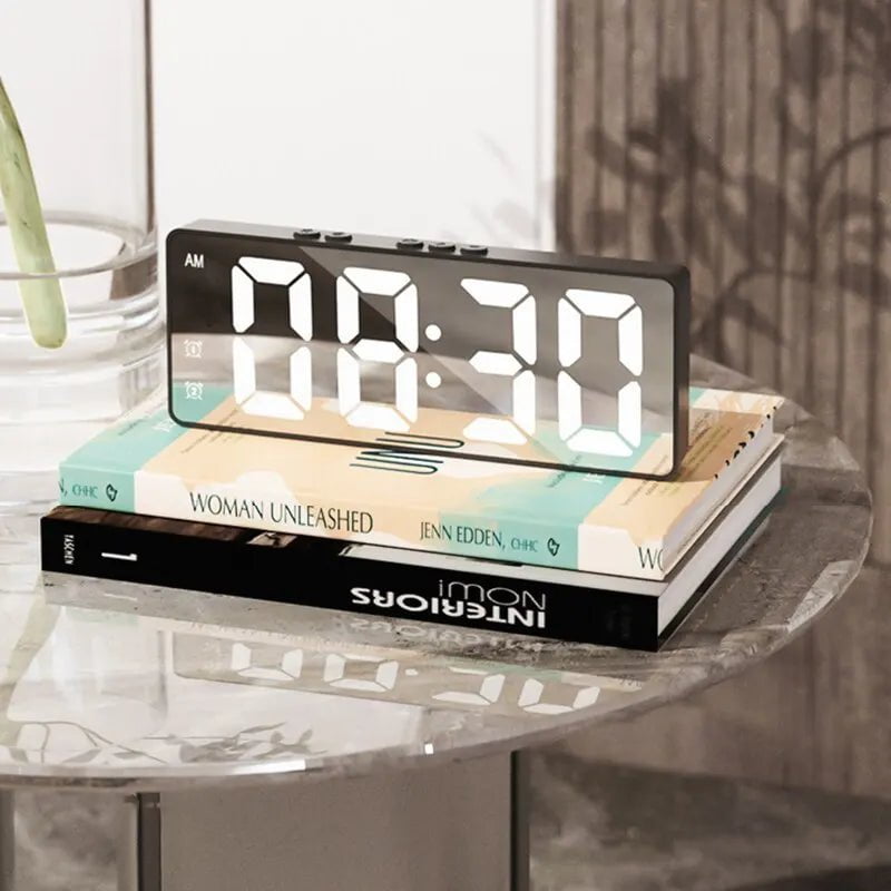 Storazone LED Mirror Table Clock Digital Alarm Snooze Display Time Desktop Electronic Table Clocks Desktop Clock