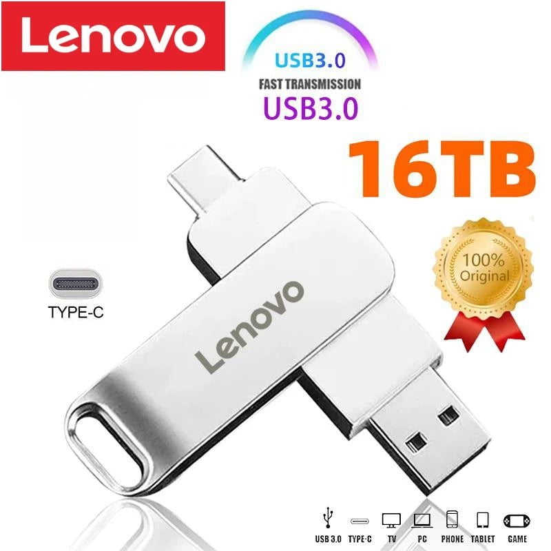 Storazone Lenovo 16TB USB 3.0 Flash Drives High Speed Transfer Metal Pendrive Memory Card Pendrive Flash Disk Memoria Waterproof  2024 New