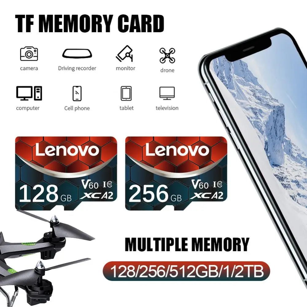 Storazone Lenovo 2TB Memory Card 128GB Class 10 V60 TF Card 1TB Mini SD Card 512GB High Speed Micro TF SD Card 256GB For Nintendo Switch