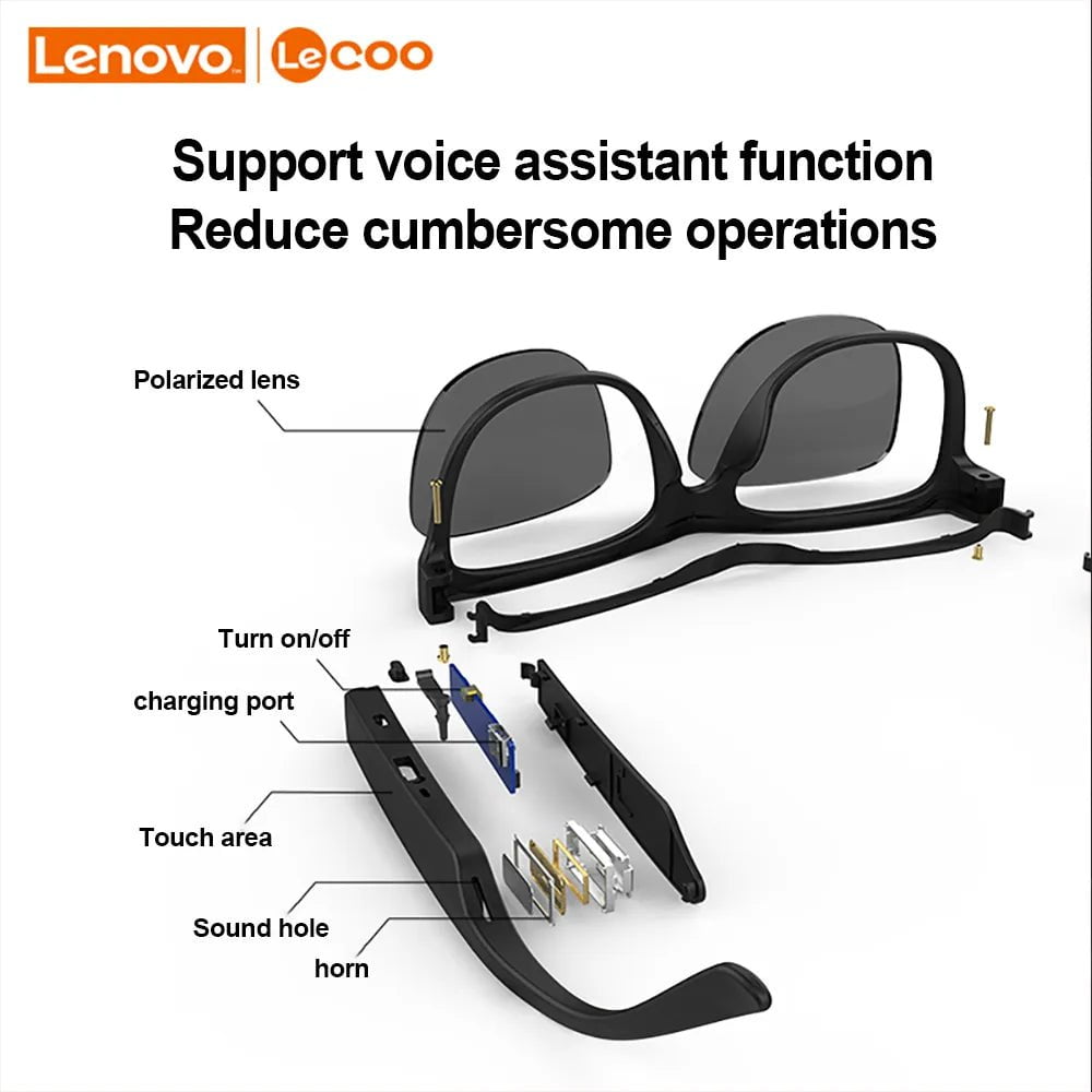 Storazone Lenovo Lecoo C8 Smart Glasses Headset Wireless Bluetooth Sunglasses Outdoor Sport earphone Calling Music Anti-Blue Eyeglasses