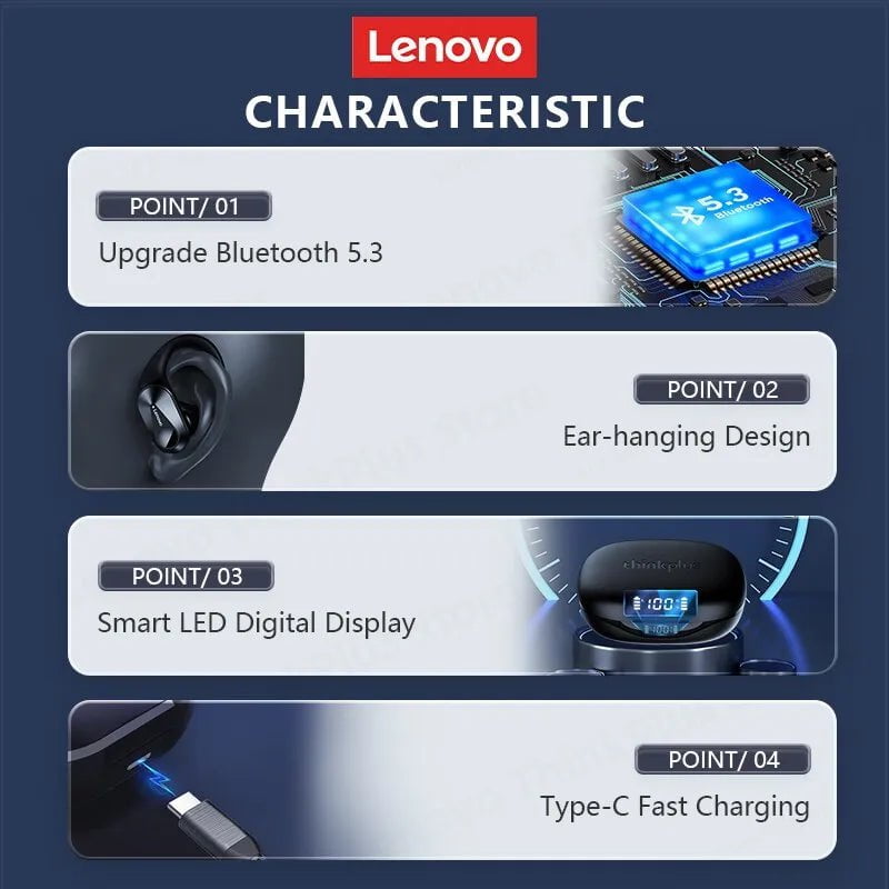 Storazone Lenovo LP75 Bluetooth 5.3 Earphones TWS Wireless Sport Headphones LED Digital Display HiFi Stereo Noise Reduction Gaming Earbuds