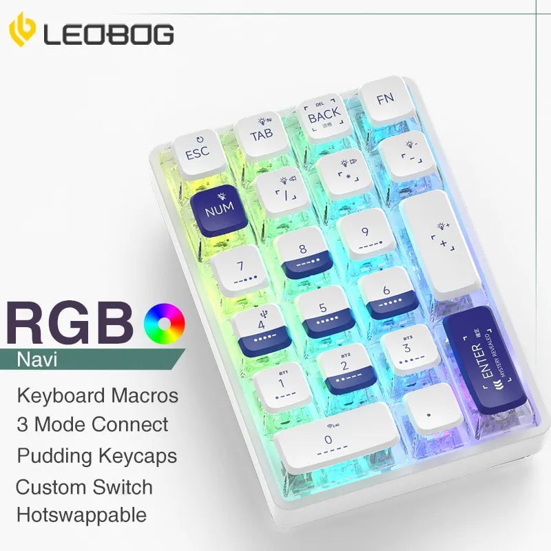 Storazone LEOBOG K21 Bluetooth Number Pad Mechanical Numeric Keypad 21 Key Transparent Photoshop Accounting Numpad Gaming Keyboard