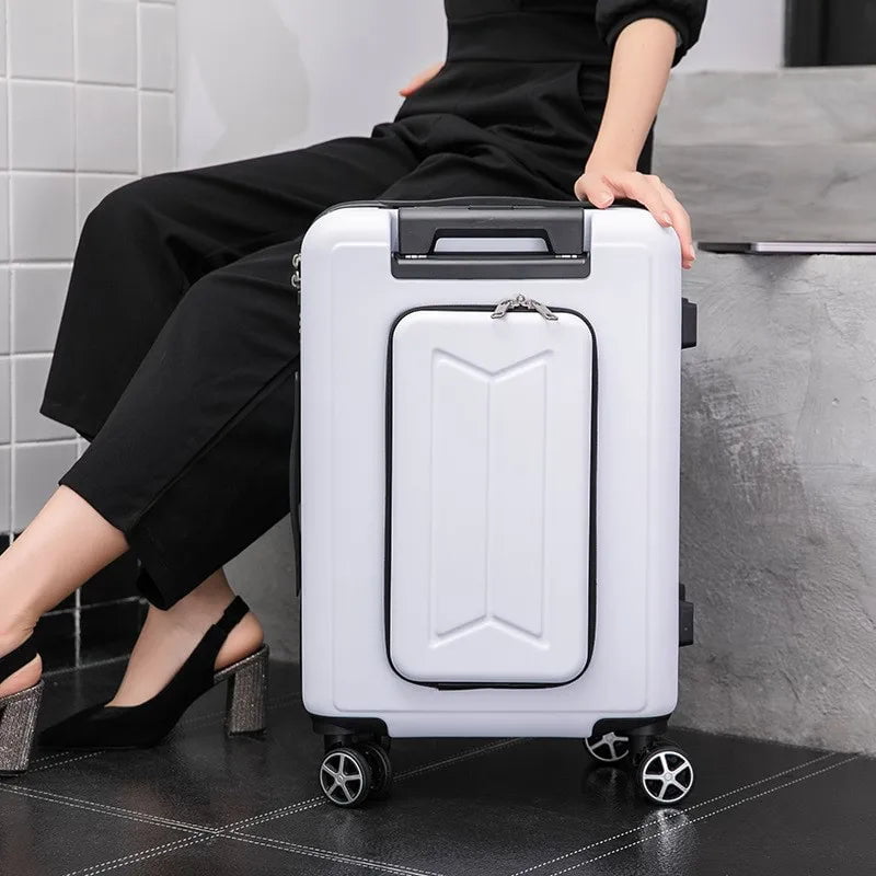 Storazone Letrend New Business 24 Inch Front Pocket Rolling Luggage Trolley Password Box 20' Boarding Suitcase Women Travel Bag Trunk