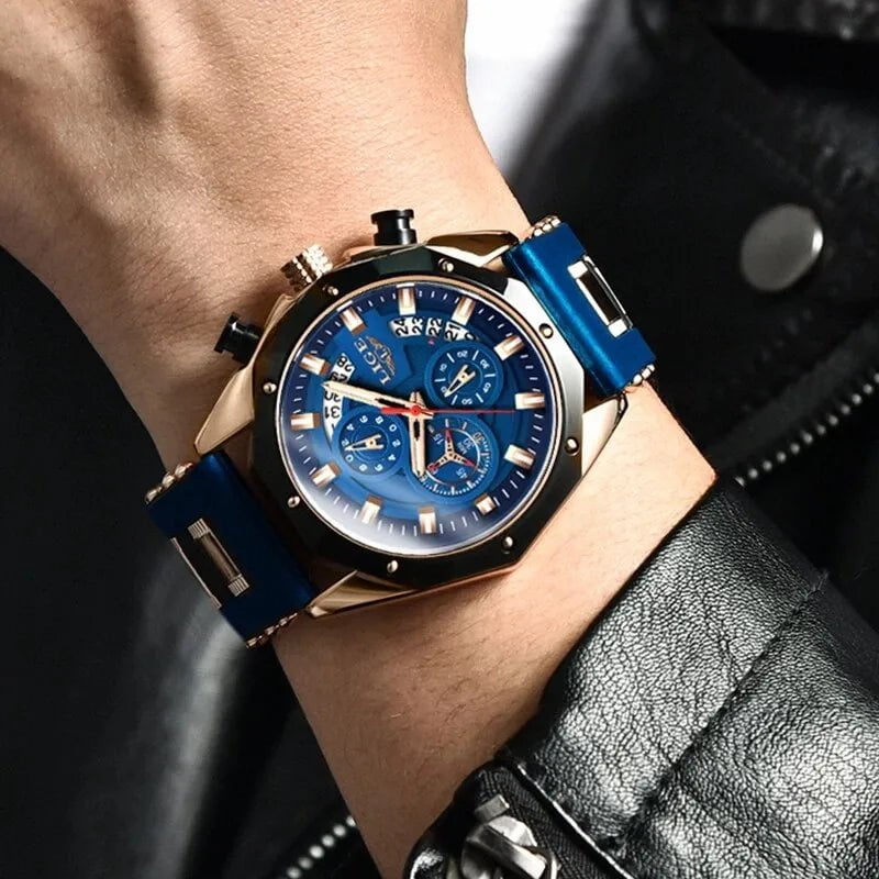 Storazone LIGE Fashion Men Watches Top Brand Luxury Silicone Sport Watch Men Quartz Date Clock Waterproof Wristwatch Chronograph Clock Man