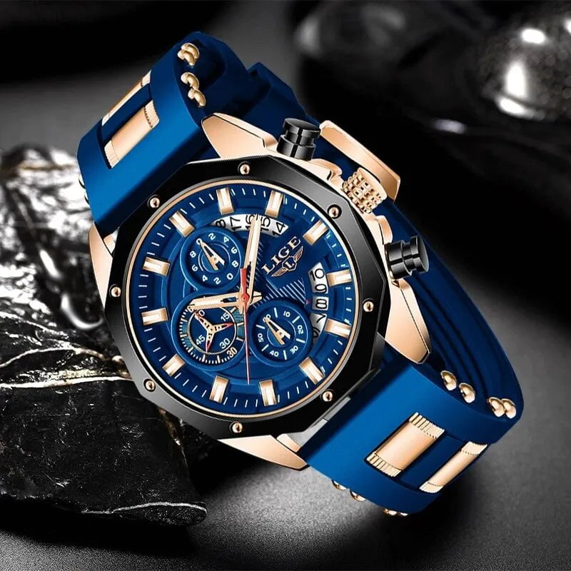 Storazone LIGE Fashion Men Watches Top Brand Luxury Silicone Sport Watch Men Quartz Date Clock Waterproof Wristwatch Chronograph Clock Man