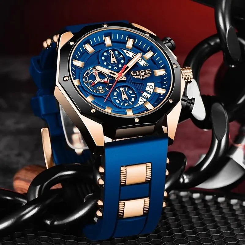 Storazone LIGE Fashion Men Watches Top Brand Luxury Silicone Sport Watch Men Quartz Date Clock Waterproof Wristwatch Chronograph Clock Man