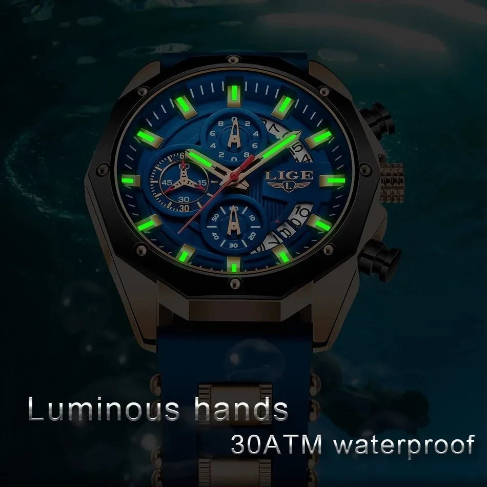 Storazone LIGE Fashion Men Watches Top Brand Luxury Silicone Sport Watch Men Quartz Date Clock Waterproof Wristwatch Chronograph Clock Man