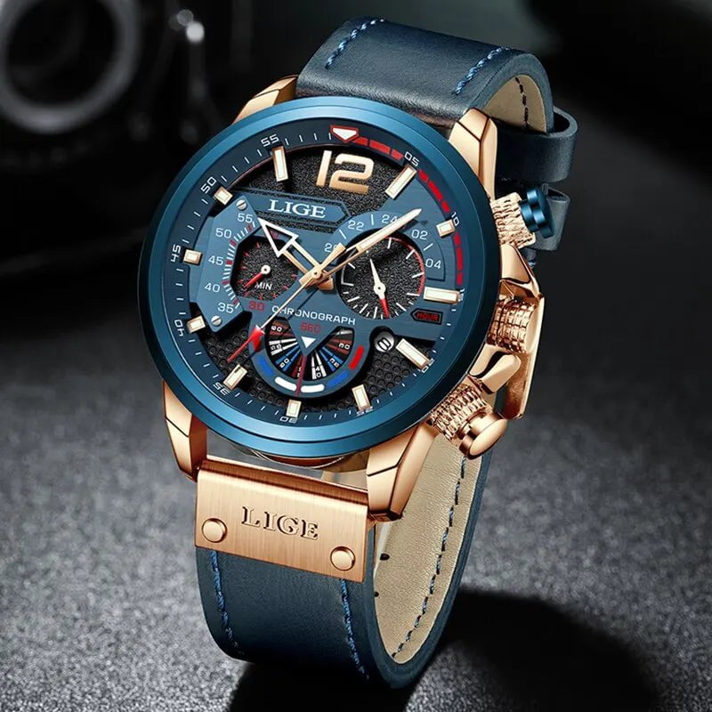 Storazone LIGE Fashion Watch Man Luxury Chronograph Sport Mens Watches Quartz Wristwatches Leather Male Waterproof Clock Relogio Masculino