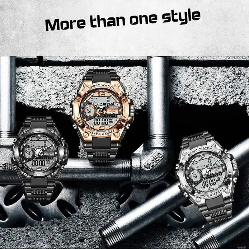Storazone LIGE Men Military Watch Digital 50m Waterproof Wristwatch LED Quartz Clock Sport Watch Male Big Watches Men Relogios Masculino